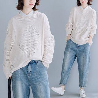 Crochet-knit Sweater Off-white - One Size