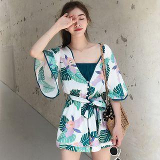 Leaf Print Short-sleeve Playsuit