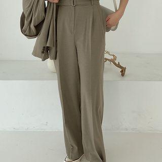 Pintuck-front Dress Pants With Belt