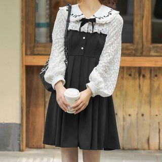 Lantern-sleeve Mock Two-piece Mini A-line Dress