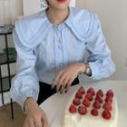 Long-sleeve Plain Pleated Collared Shirt