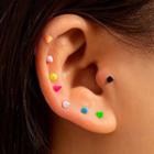 Set Of 8 : Color Stainless Steel Earring Set Of 8 - Orange & Pink & Yellow - One Size
