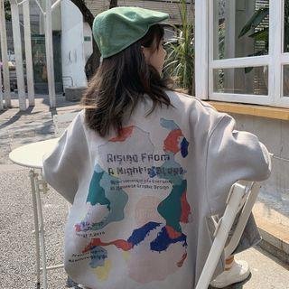 Map Print Mock Neck Pullover