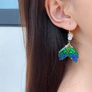 Faux Pearl Sequined Mermaid Tail Dangle Earring 1 Pair - Blue - One Size