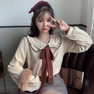 Long-sleeve Corduroy Top Khaki - One Size