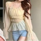 Bell-sleeve Peplum Blouse Light Almond - One Size