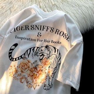 Lettering Tiger Print T-shirt