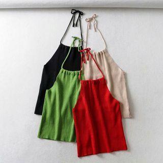 Halter Sleeveless Ribbed Knit Top