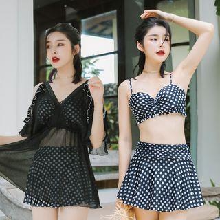 Set: Dotted Swim Top + Skirt + Cover Up