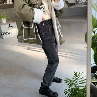 Detachable-pocket Corduroy Baggy Pants