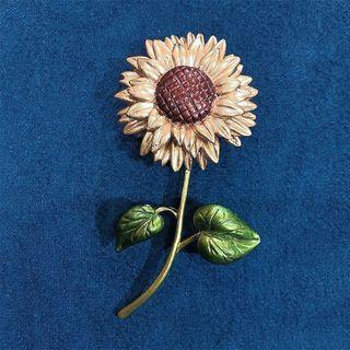 Sunflower Brooch Brown & Champagne & Green - One Size
