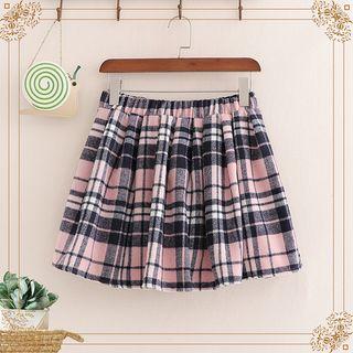 Plaid Mini A-line Skirt Plaid - Pink - One Size