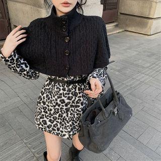 Leopard Print Jacket With Belt / Plain Knit Shawl