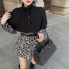 Leopard Print Jacket With Belt / Plain Knit Shawl