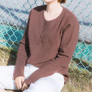 Placket Knit Top Dark Brown - One Size