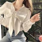 Ribbon Chiffon Shirt White - One Size