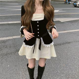 Halter-neck Mini A-line Dress / Lace Trim Blouse