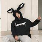 Couple Letter Loose-fit Rabbit Ear Hooded Top