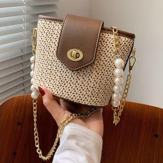 Braided Faux Leather Bucket Bag