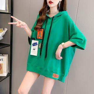 Elbow-sleeve Tag Patched Hoodie