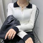 Contrast Collar Zip Cardigan