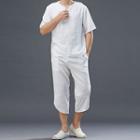 Set: V-neck Short-sleeve T-shirt + Capri Pants