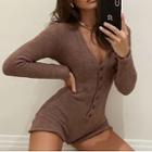 Long-sleeve Henley Knit Playsuit