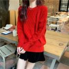 Cable Knit Sweater Orange Red - One Size