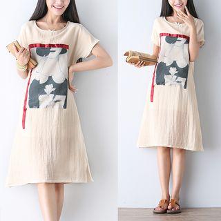 Applique Short Sleeve T-shirt Dress