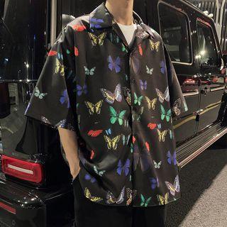 Butterfly Print Short-sleeve Shirt