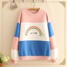 Rainbow Embroidered Color-block Fleece-lined Sweatshirt