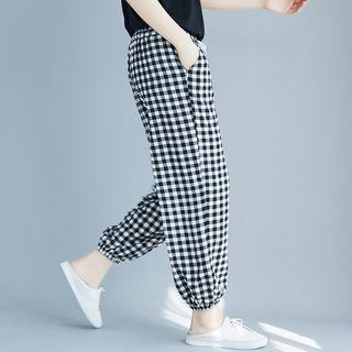 Plaid Cropped Harem Pants Plaid - L