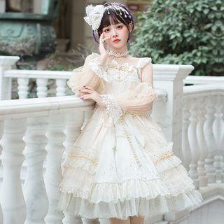 Long-sleeve A-line Dress / Arm Sleeve / Belt / Choker / Set