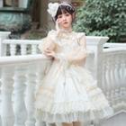 Long-sleeve A-line Dress / Arm Sleeve / Belt / Choker / Set