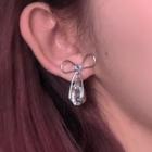 Rhinestone Alloy Bow Earring 1 Pair - 0677a - Silver Needle Earring - Silver - One Size