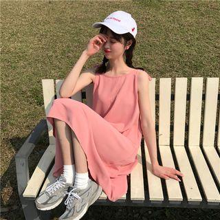 Medium Long Sleeveless Open-back Spaghetti-strap Dress