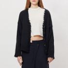 Long-sleeve Diagonal Button Frayed Cardigan