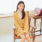 Set: Plain Cardigan + Mini Fitted Knit Skirt Yellow - One Size