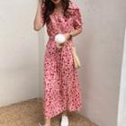 Short-sleeve Floral Print A-line Midi Dress As Shown In Figure - One Size