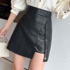 Chained Faux Leather Mini Pencil Skirt