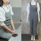Set: Plain Lantern-sleeve Blouse+wide-leg Jumpsuit