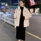 Long-sleeve Turtleneck Midi Dress / Fleece Jacket / Set