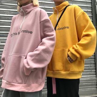 Couple Matching Lettering Zip Placket Sweatshirt