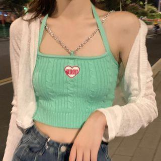 Halter-neck Knit Cropped Camisole Top / Cardigan