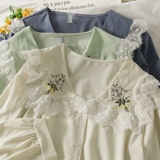 Lace-trim Embroidered Loose Shirt In 5 Colors