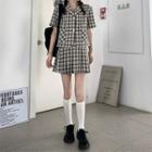 Short-sleeve Plaid Shirt / Plaid Pleated Mini Skirt
