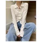 Long-sleeve Checkerboard Button-up Top