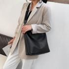 Faux Leather Crossbody Tote Bag Black - One Size