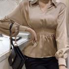 Puff-sleeve Smocked Chiffon Blouse