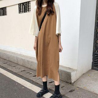 Raglan 3/4-sleeve Midi T-shirt Dress